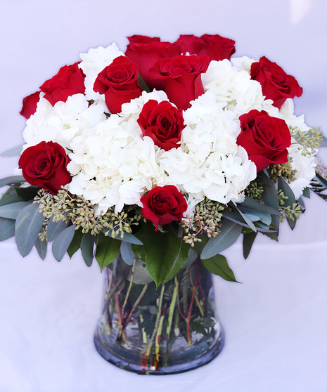 Always Cherished - Red Rose, White Hydrangea Bouquet