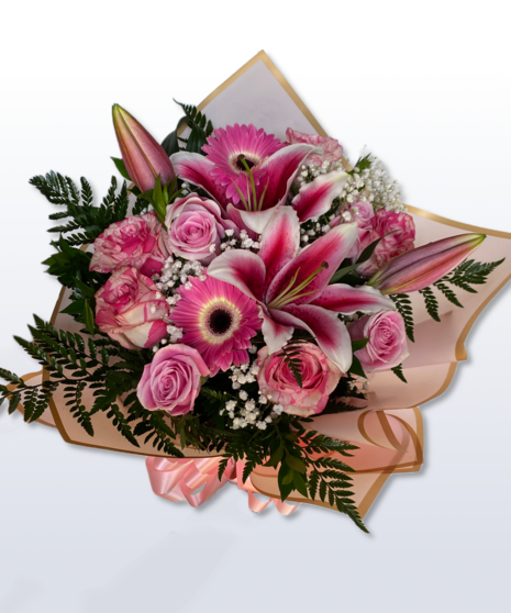 Enchanting Shades of Pink Roses, Lilies, and Gerbera Daisies